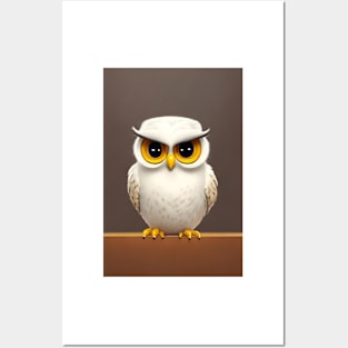 Cute Little Fluffy Big Eyed Owl Emoji Posters and Art